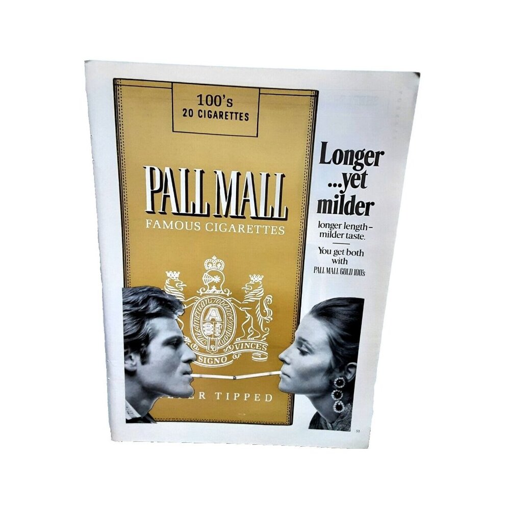 1971 Pall Mall Cigarettes Man Woman Sharing A Light Original Print Ad vintage